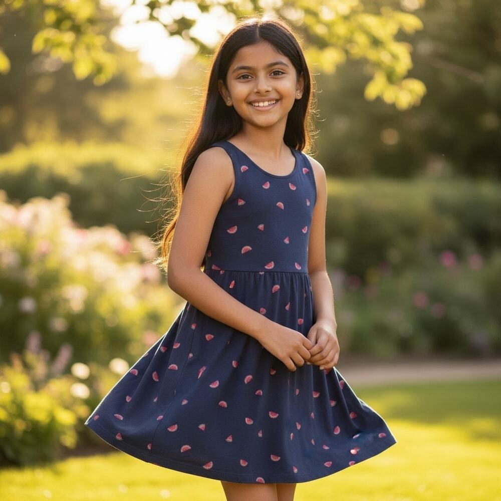 Old Navy Girls Size XL 14 Watermelon Sundress Navy 100% Cotton - Picture 4 of 4